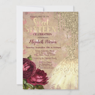 Invitation Paillettes dorées Cool Glitter, Robes de roses Dou