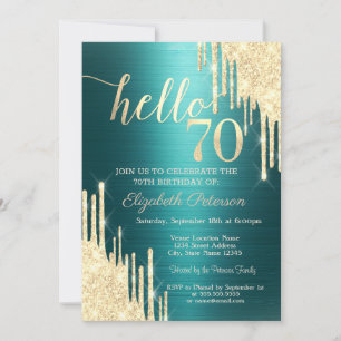 Invitation Paillettes dorées coulantes Anniversaire 70 ans mé