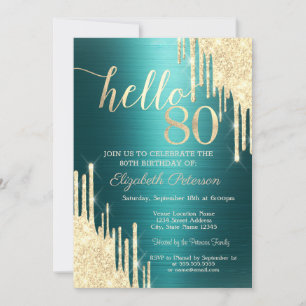 Invitation Paillettes dorées coulantes Anniversaire 80 ans mé