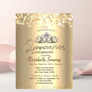 Invitation Paillettes dorées,Diadème Quinceañera