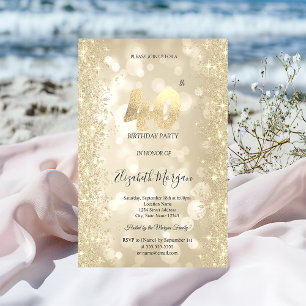 Invitation Paillettes dorées Diamants Bokeh 40e Anniversaire