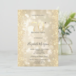 Invitation Paillettes dorées Diamants Bokeh 70e Anniversaire
