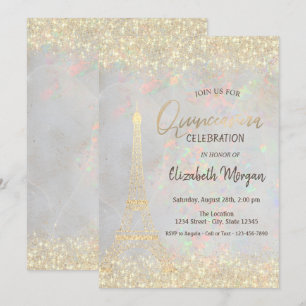 Invitation Paillettes dorées Eiffel Confettis Opale Quinceañe