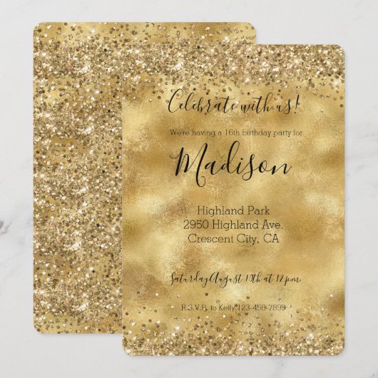 Invitation Paillettes dorées Glamour Confetti scintillant   (Devant / Derrière)