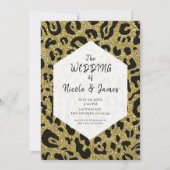 Invitation Paillettes dorées guépard noir léopard chic mariag (Devant)