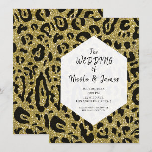 Invitation Paillettes dorées guépard noir léopard chic mariag