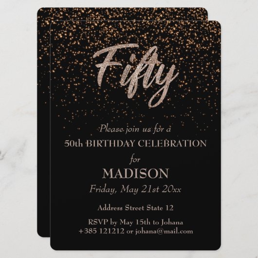 Invitation Paillettes dorées pour 50e anniversaire (Devant / Derrière)