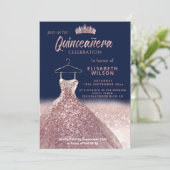 Invitation Paillettes en or rose de tiara robe marine Quincea (Debout devant)