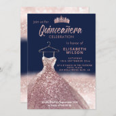 Invitation Paillettes en or rose de tiara robe marine Quincea (Devant / Derrière)