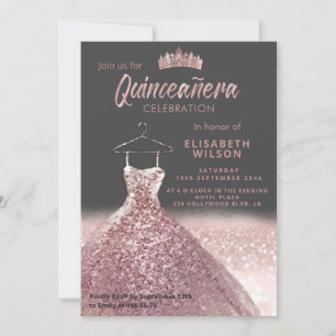 Invitation Paillettes en or rose en paillettes de tiara robe