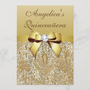Invitation Paillettes et arc Quinceañera d'or de Faux