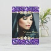 Invitation Paillettes et nœud à bijoux dorés et violets pour  (Debout devant)