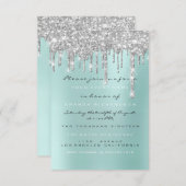 Invitation Paillettes étincelantes gouttes d'argent Aqua Mari (Devant / Derrière)