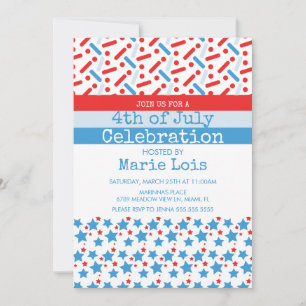 Invitation Paillettes étoiles rayures patriotiques du 4 juill