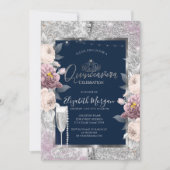 Invitation Paillettes, Fleurs Boho, Perles de Verre Bleu Quin (Devant)