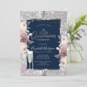 Invitation Paillettes, Fleurs Boho, Perles de Verre Bleu Quin (Debout devant)