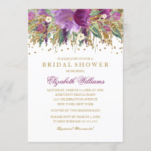 Invitation Paillettes Floral Améthyste Étincelante Mariage