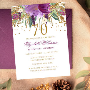 Invitation Paillettes Florales Étincelantes Anniversaire 70 A