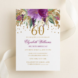 Invitation Paillettes Florales Étincelantes Anniversaire Amét