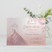 Invitation Paillettes florales Robe or rose Quinceañera (Debout devant)