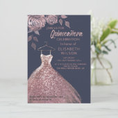 Invitation Paillettes florales Robe or rose Quinceañera Invit (Debout devant)
