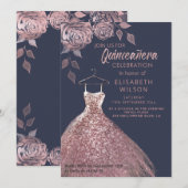 Invitation Paillettes florales Robe or rose Quinceañera Invit (Devant / Derrière)
