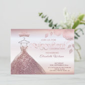 Invitation Paillettes florales Robe or rose Quinceañera Invit (Debout devant)