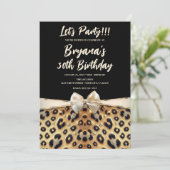 Invitation Paillettes Glamour Or Imprimé Léopard Noir Anniver (Debout devant)