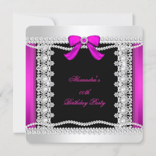 Invitation Paillettes Glamour Perles Rose Chaud Dentelle Noir
