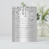 Invitation Paillettes Gouttes Argent Gris  Mariage Douce 16e  (Debout devant)