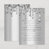 Invitation Paillettes Gouttes Argent Gris  Mariage Douce 16e  (Devant / Derrière)