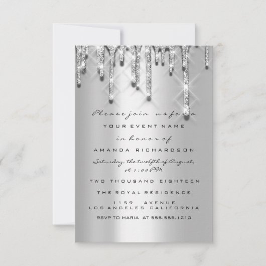 Invitation Paillettes gouttes gris argenté Mariage Douce 16e  (Devant)