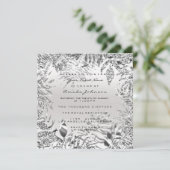 Invitation Paillettes Gris Argenté Métal Tropical Feuille Cad (Debout devant)