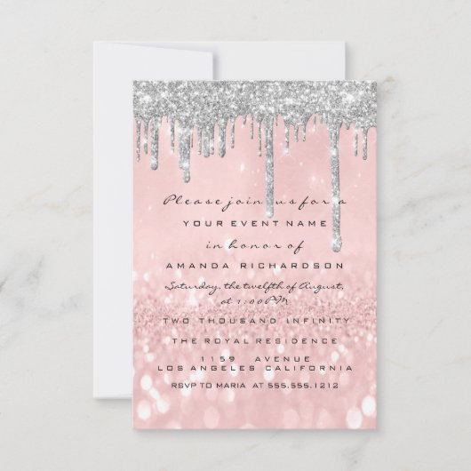 Invitation Paillettes grises qui dégoulinent Rose argentée Ma (Devant)