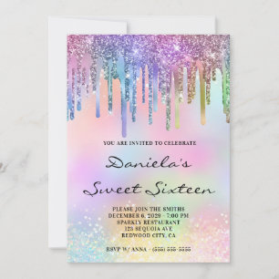 Invitation Paillettes holographiques arc-en-ciel pour Sweet S