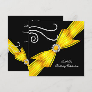 Invitation Paillettes Jaune Diamant Arc Noir Fête d'anniversa
