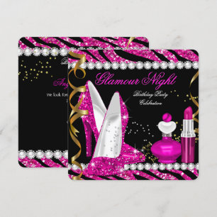 Invitation Paillettes Luxe Nuit Zèbre Rose Foncé Or Noir 2