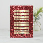 Invitation Paillettes Luxe Rayures Or Champagne Rouge Rubin (Debout devant)