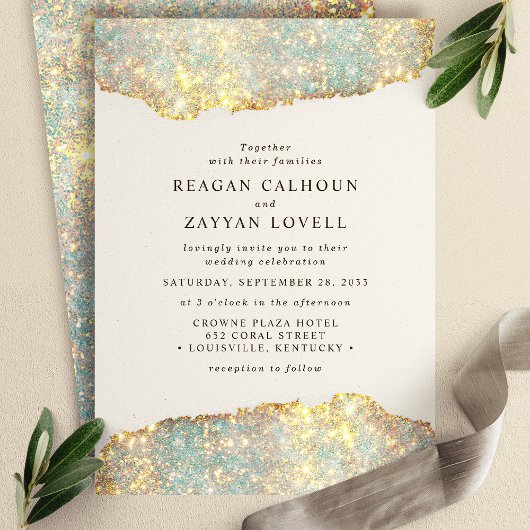 Invitation Paillettes Moderne Glamour Holographique Mariage