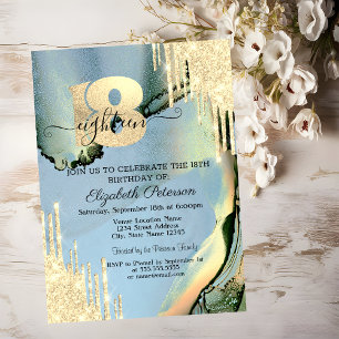 Invitation Paillettes modernes gouttes Encre alcool 18e anniv