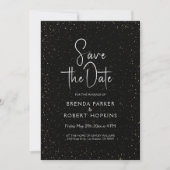 Invitation Paillettes noires et or Script noir sur fond blanc (Devant)