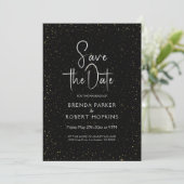 Invitation Paillettes noires et or Script noir sur fond blanc (Debout devant)