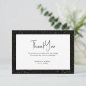 Invitation Paillettes noires et or Script noir sur fond blanc (Debout devant)