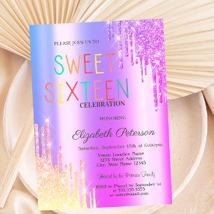 Invitation Paillettes Ombre Violet Gouttes Colorées Douce 16