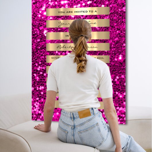 Invitation Paillettes Or Rayures Champagne Blush Rose Fuchsia