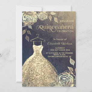 Invitation Paillettes or rose tendance robe Quinceañera