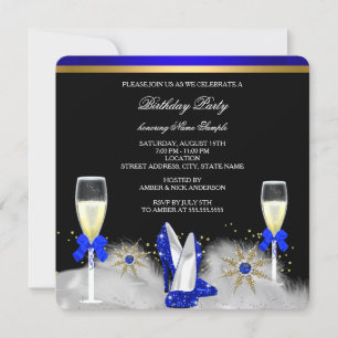 Invitation Paillettes Or Talons Royal Bleu Noir Champagne