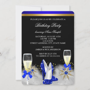Invitation Paillettes Or Talons Royal Bleu Noir Champagne