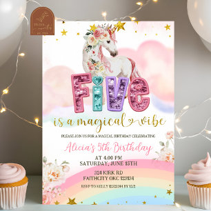 Invitation Paillettes Paillettes Licorne Magique 5ème Anniver