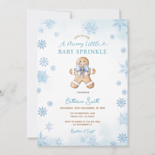 Invitation Paillettes pour bébé pain d'épices Flocons de neig (Devant)